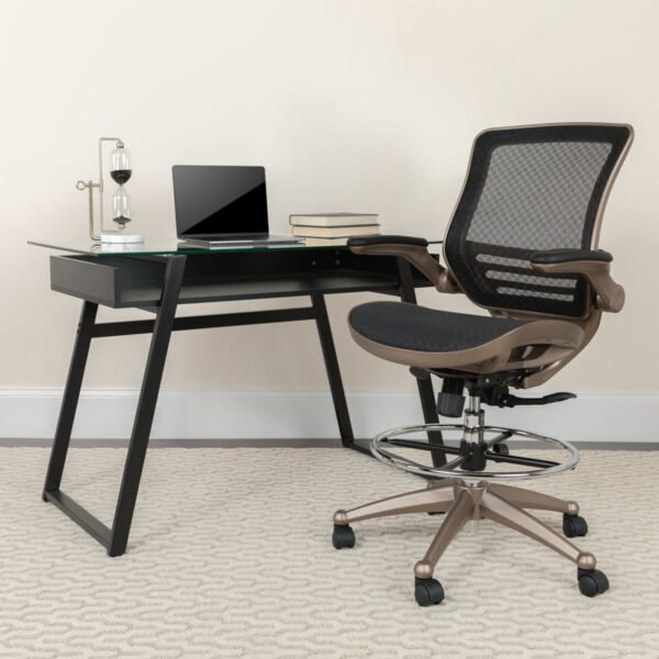 Mignone Mid-Back Transparent Mesh Office Chair with Flip-Up Arms - Image 2