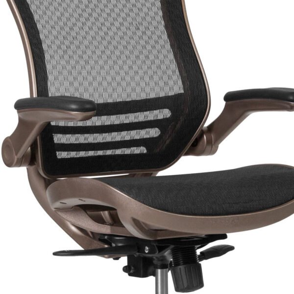Mignone Mid-Back Transparent Mesh Office Chair with Flip-Up Arms - Image 4