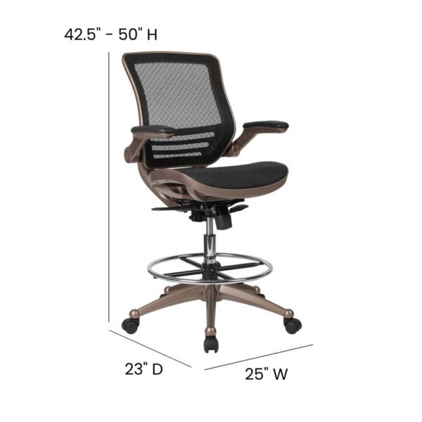 Mignone Mid-Back Transparent Mesh Office Chair with Flip-Up Arms - Image 3