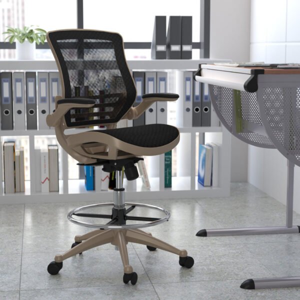 Mignone Mid-Back Transparent Mesh Office Chair with Flip-Up Arms