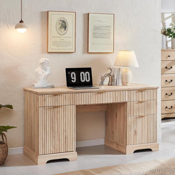 Modern Executive Desk With Storage, Wood Home Office Desk With Drawer & Cabinet - Image 5
