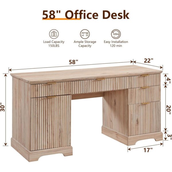 Modern Executive Desk With Storage, Wood Home Office Desk With Drawer & Cabinet - Image 2