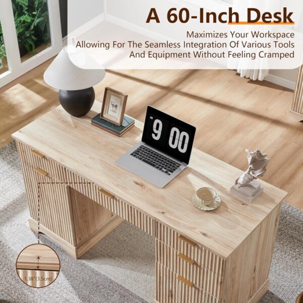 Modern Executive Desk With Storage, Wood Home Office Desk With Drawer & Cabinet - Image 3