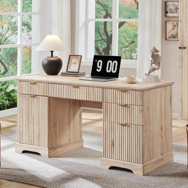 Modern Executive Desk With Storage, Wood Home Office Desk With Drawer & Cabinet