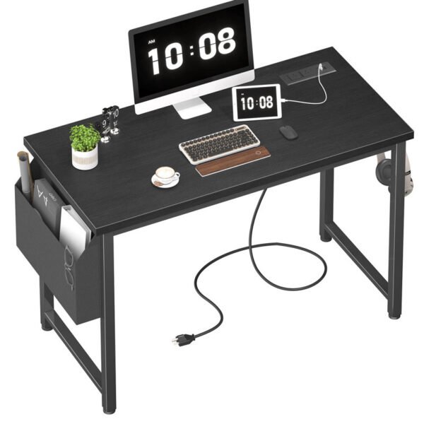 Writing Desk With Power Outlets Rectangle Computer Desk - Image 2